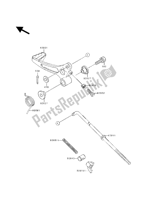 Alle onderdelen voor de Rempedaal van de Kawasaki KX 60 1990