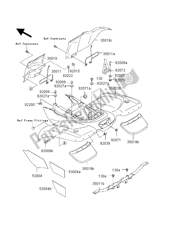 All parts for the Rear Fender of the Kawasaki KVF 400 4X4 2002