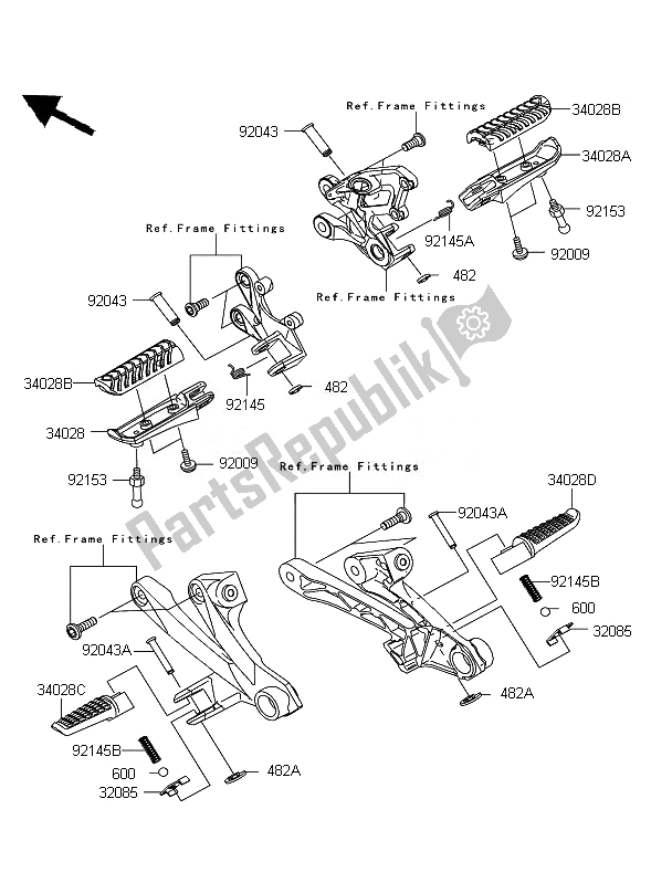 Alle onderdelen voor de Voetsteunen van de Kawasaki ZZR 1400 ABS 2010