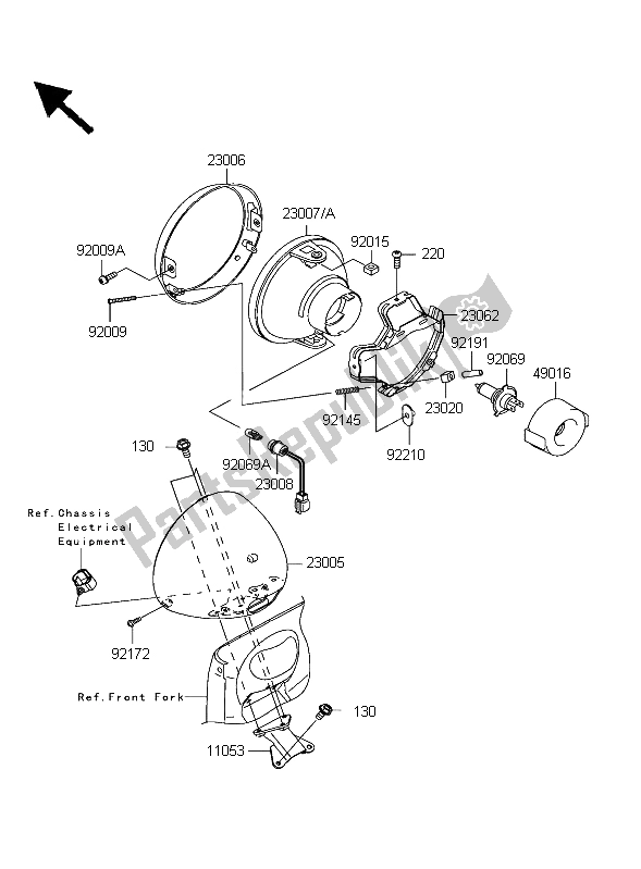 All parts for the Headlights of the Kawasaki VN 1600 Classic 2004