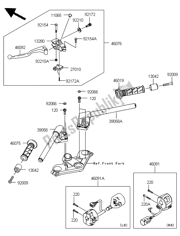All parts for the Handlebar of the Kawasaki Ninja 250R 2011