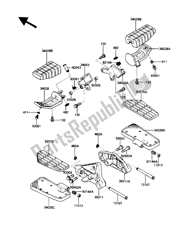 All parts for the Footrest of the Kawasaki Voyager XII 1200 1991