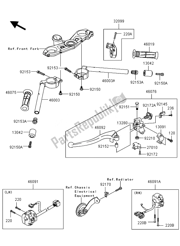 All parts for the Handlebar of the Kawasaki Ninja ZX 6R 600 2011