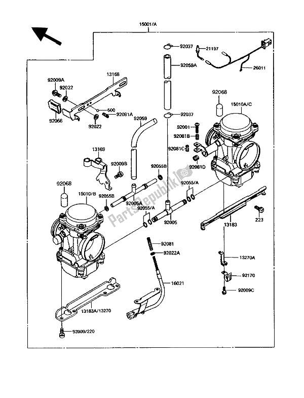 All parts for the Carburetor of the Kawasaki GPZ 305 Belt Drive 1993