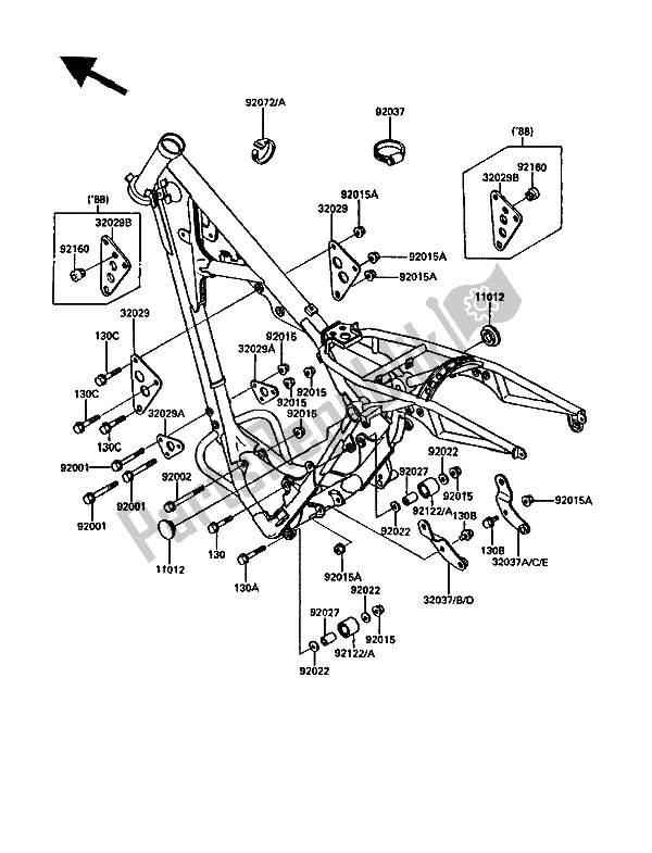 Toutes les pièces pour le Ferrures De Cadre du Kawasaki KDX 200 1986