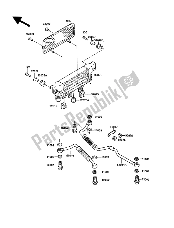 Alle onderdelen voor de Olie Koeler van de Kawasaki 1000 GTR 1990