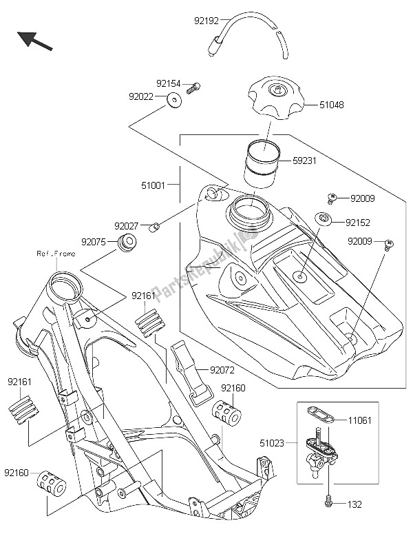 Todas as partes de Tanque De Combustível do Kawasaki KX 85 LW 2016