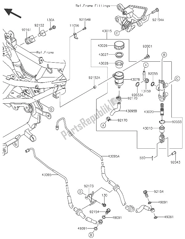 All parts for the Rear Master Cylinder of the Kawasaki Ninja 250 SL ABS 2016