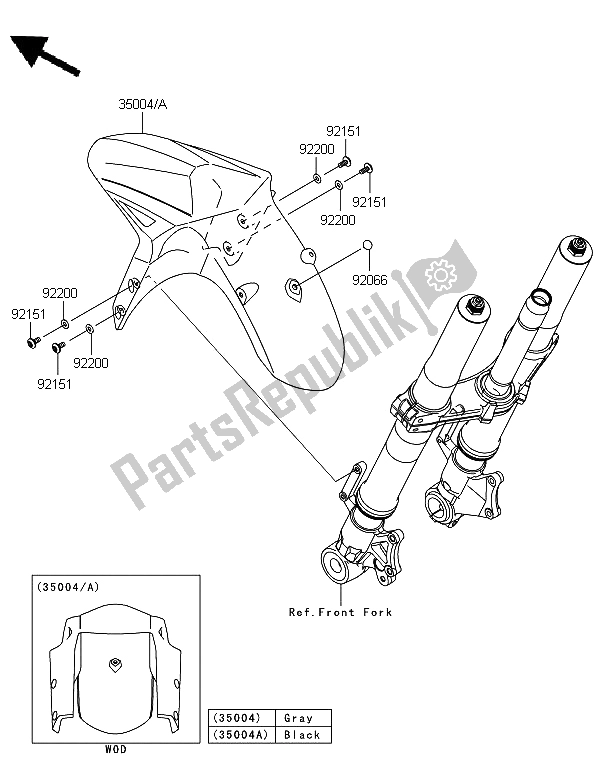 All parts for the Front Fender of the Kawasaki Versys 1000 2012