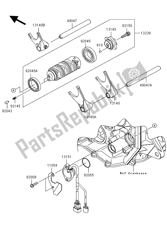 All parts for the Gear Change Drum & Shift Fork of the Kawasaki Ninja ZX 6R 600 2012