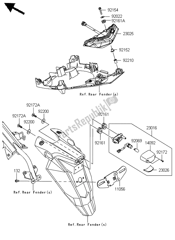 Tutte le parti per il Fanale Posteriore del Kawasaki ER 6N 650 2012