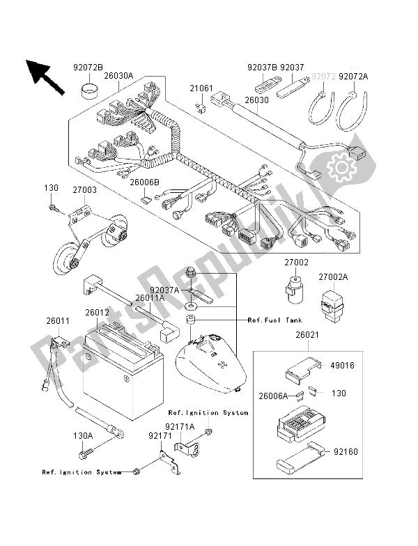 All parts for the Chassis Electrical Equipment of the Kawasaki VN 1500 Classic Tourer FI 2003