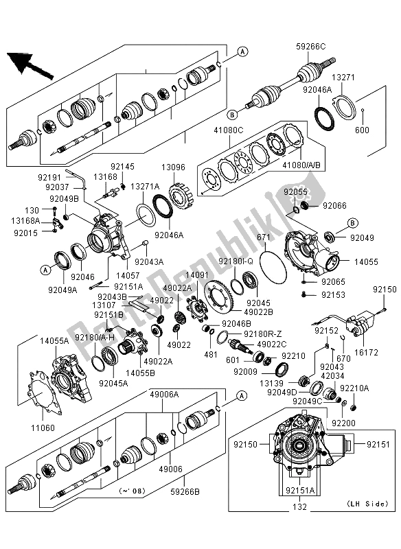 Toutes les pièces pour le Arbre De Transmission Avant du Kawasaki KVF 650 4X4 2008