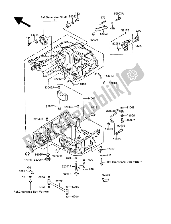 All parts for the Crankcase of the Kawasaki ZL 1000 1987