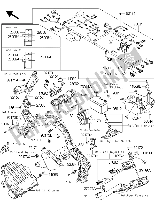 Alle onderdelen voor de Chassis Elektrische Apparatuur van de Kawasaki Z 1000 2015