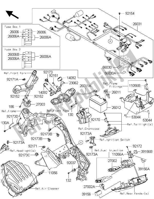 Alle onderdelen voor de Chassis Elektrische Apparatuur van de Kawasaki Z 1000 2015