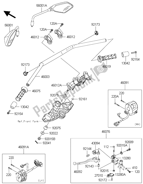 Tutte le parti per il Manubrio del Kawasaki Versys 1000 2015