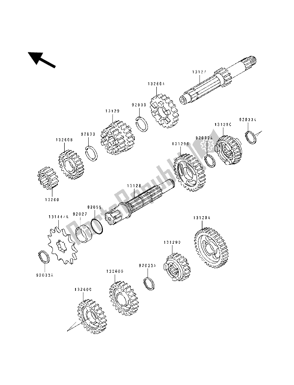 All parts for the Transmisison of the Kawasaki KX 100 1994