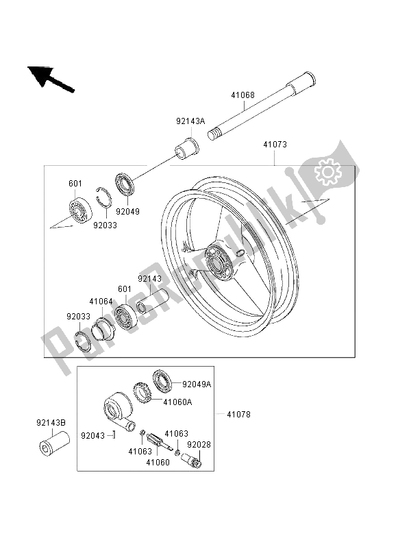 Tutte le parti per il Mozzo Anteriore del Kawasaki ZRX 1100 1997