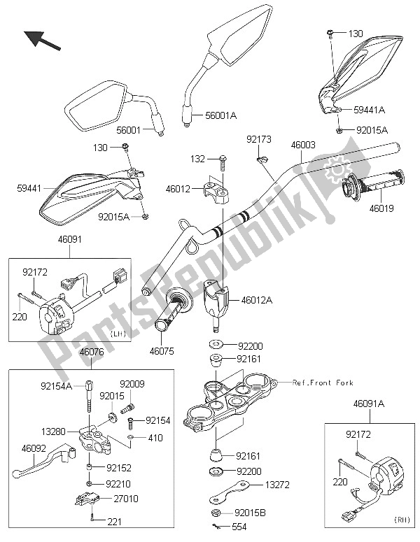 All parts for the Handlebar of the Kawasaki D Tracker 150 2016