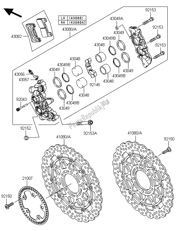 Tutte le parti per il Freno Anteriore del Kawasaki Ninja ZX 10R ABS 1000 2014