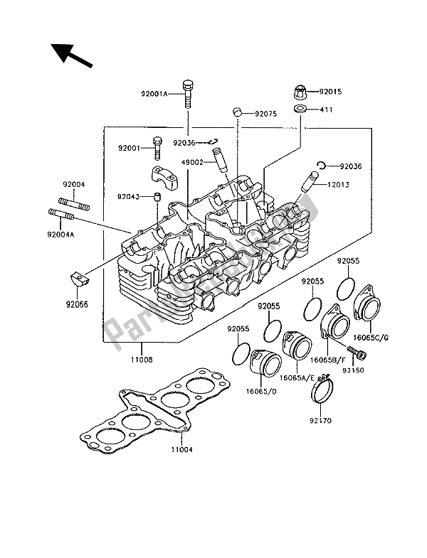 All parts for the Cylinder Head of the Kawasaki GT 750 1992