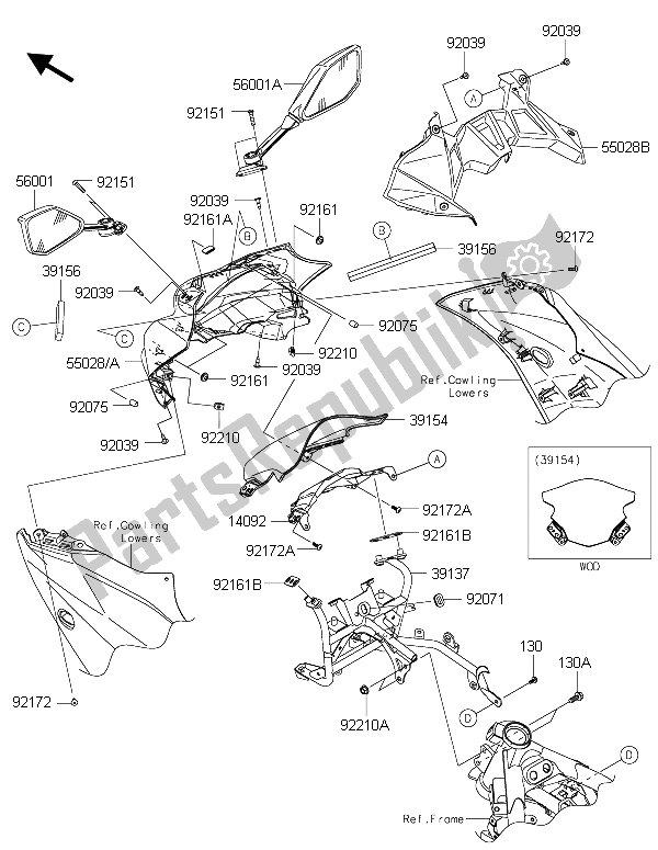 Tutte le parti per il Cuffia del Kawasaki Ninja 250 SL ABS 2015