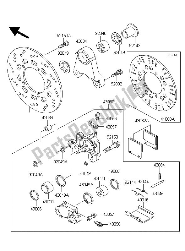 All parts for the Rear Brake of the Kawasaki ZRX 1200R 2004