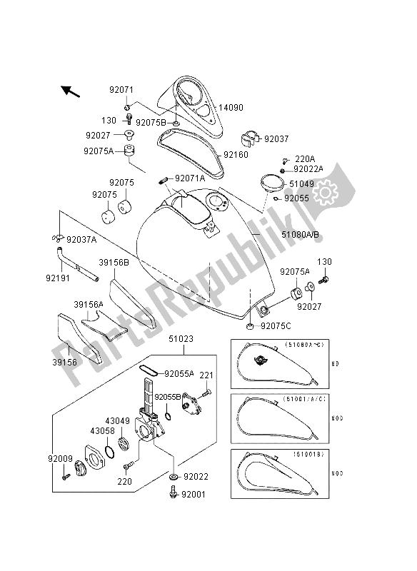 All parts for the Fuel Tank of the Kawasaki VN 800 1995