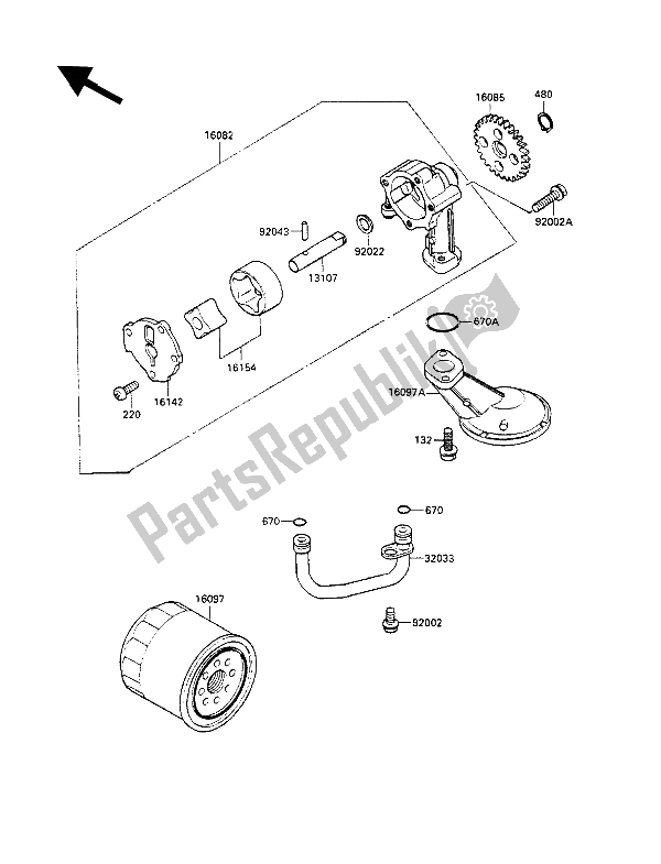 Tutte le parti per il Pompa Dell'olio del Kawasaki GPZ 500S 1989