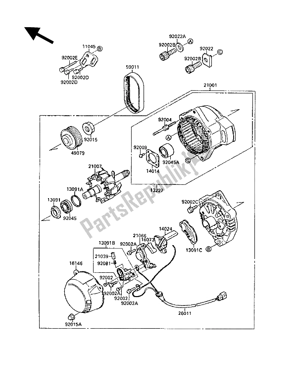 Tutte le parti per il Generatore del Kawasaki GPX 750R 1989