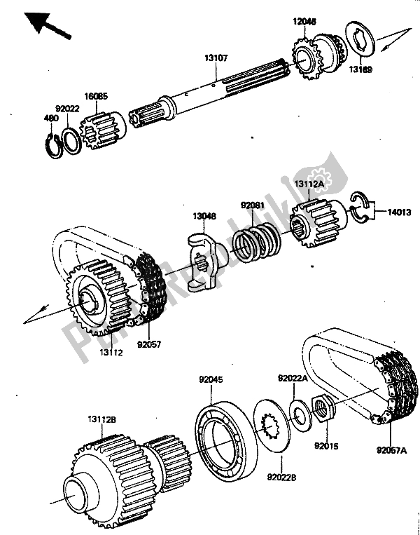 Alle onderdelen voor de Secundaire As van de Kawasaki ZN 1300 1986
