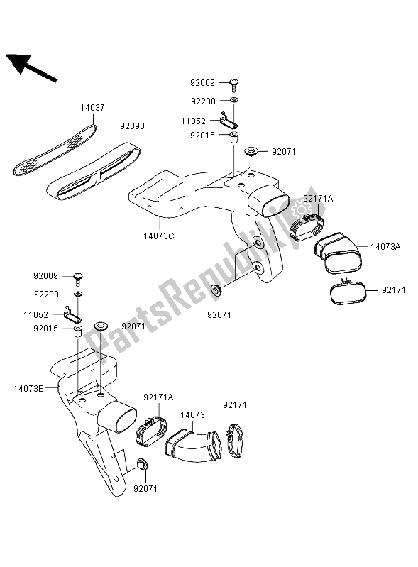 All parts for the Air Duct of the Kawasaki Ninja ZX 12R 1200 2004