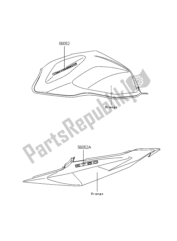 All parts for the Decals (orange) of the Kawasaki Z 750 2006