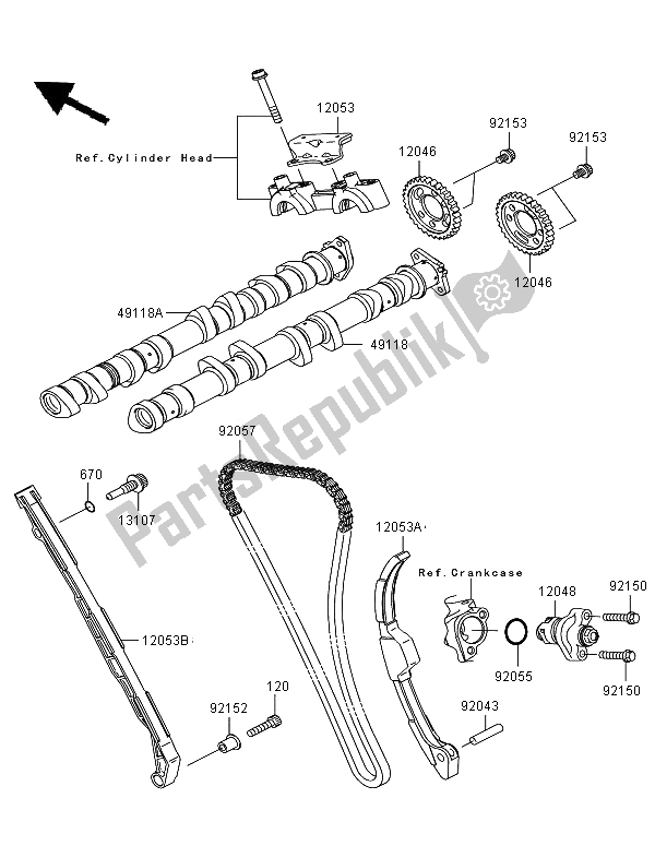 Toutes les pièces pour le Arbre à Cames Et Tendeur du Kawasaki Ninja ZX 10R ABS 1000 2012