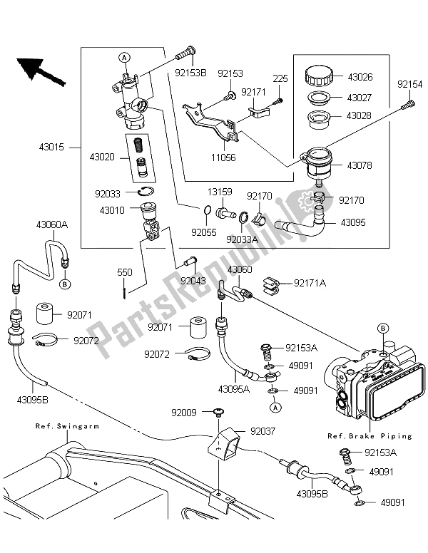 Todas as partes de Cilindro Mestre Traseiro do Kawasaki Z 750R ABS 2012