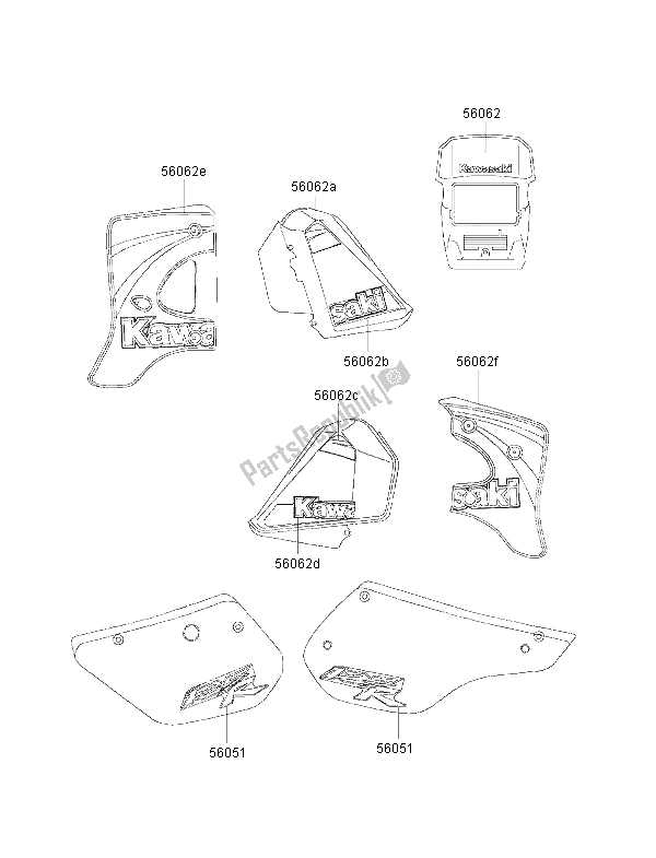 All parts for the Decals (blue) of the Kawasaki KMX 125 2001