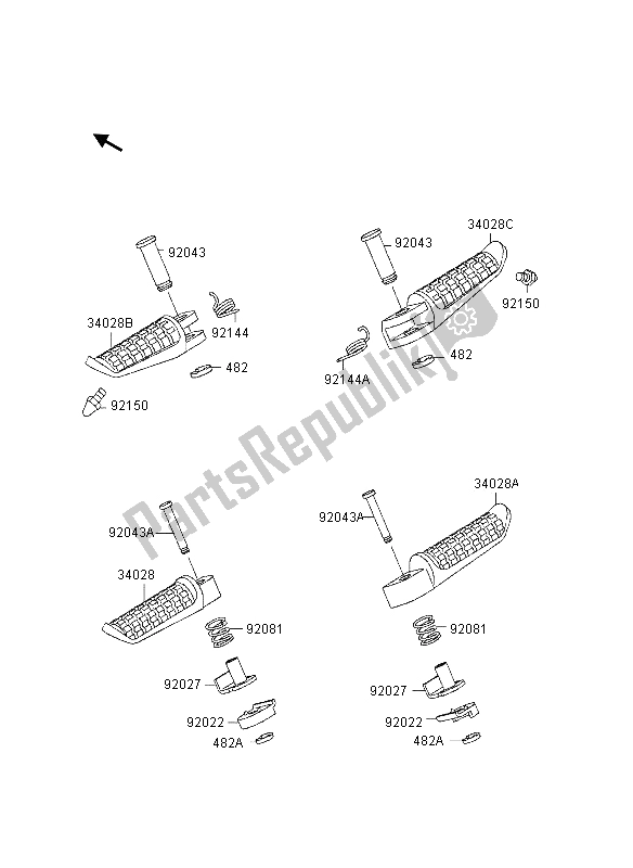 Alle onderdelen voor de Voetsteunen van de Kawasaki GPZ 1100 1995