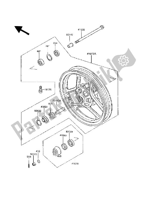 All parts for the Front Hub of the Kawasaki GPX 250R 1988