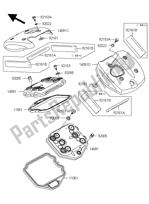 Todas las partes para Cubierta De Tapa De Cilindro de Kawasaki VN 900 Custom 2009