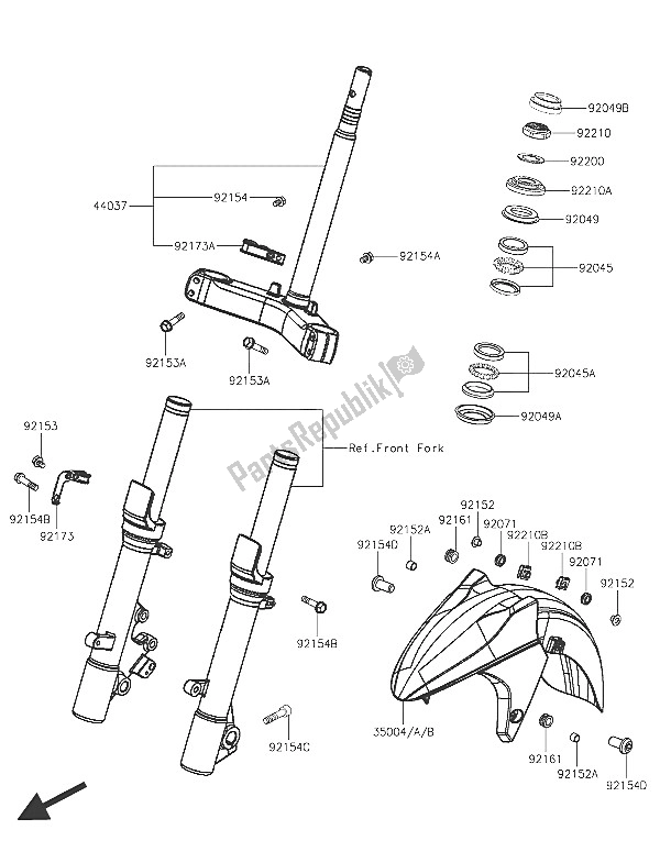 Tutte le parti per il Parafango Anteriore del Kawasaki J 300 ABS 2016