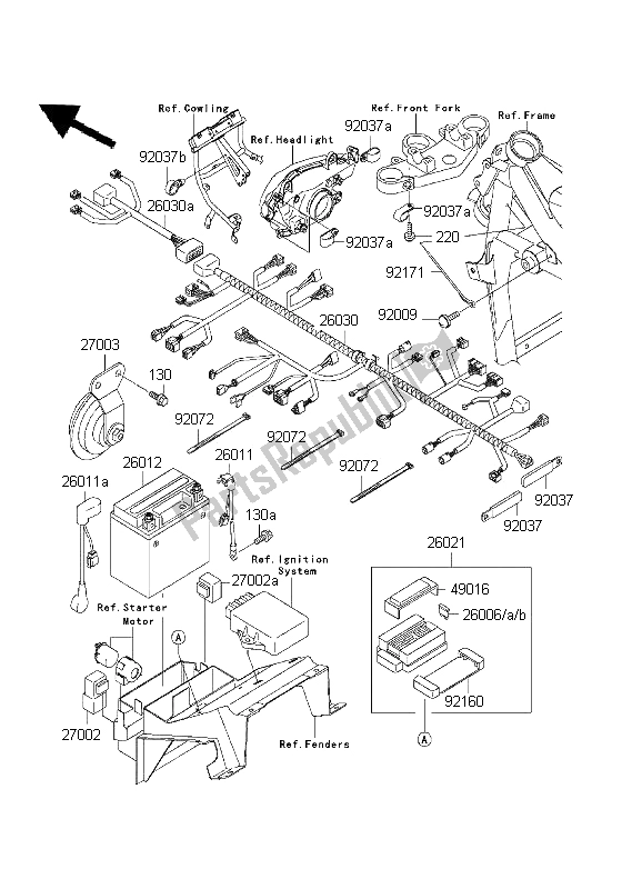 Alle onderdelen voor de Chassis Elektrische Apparatuur van de Kawasaki ZR 7S 750 2001