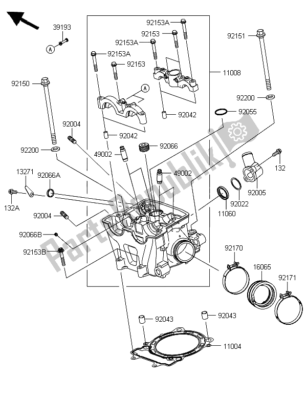 All parts for the Cylinder Head of the Kawasaki KFX 450R 2013