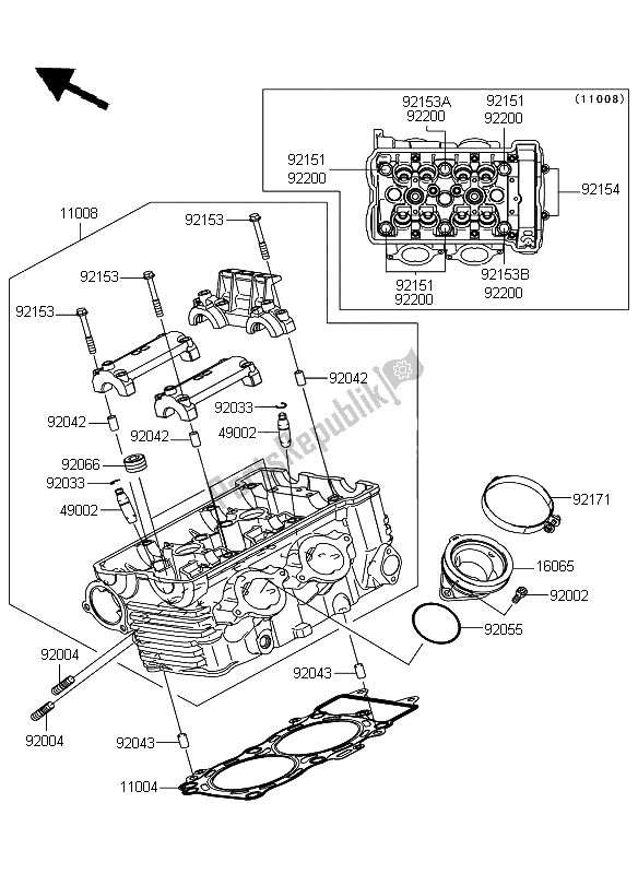 Alle onderdelen voor de Cilinderkop van de Kawasaki ER 6N ABS 650 2011