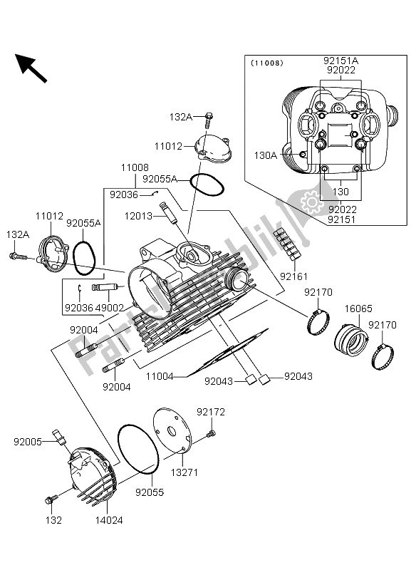 All parts for the Cylinder Head of the Kawasaki KVF 360 4X4 2009