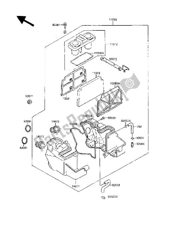 Alle onderdelen voor de Luchtfilter van de Kawasaki GPX 250R 1988