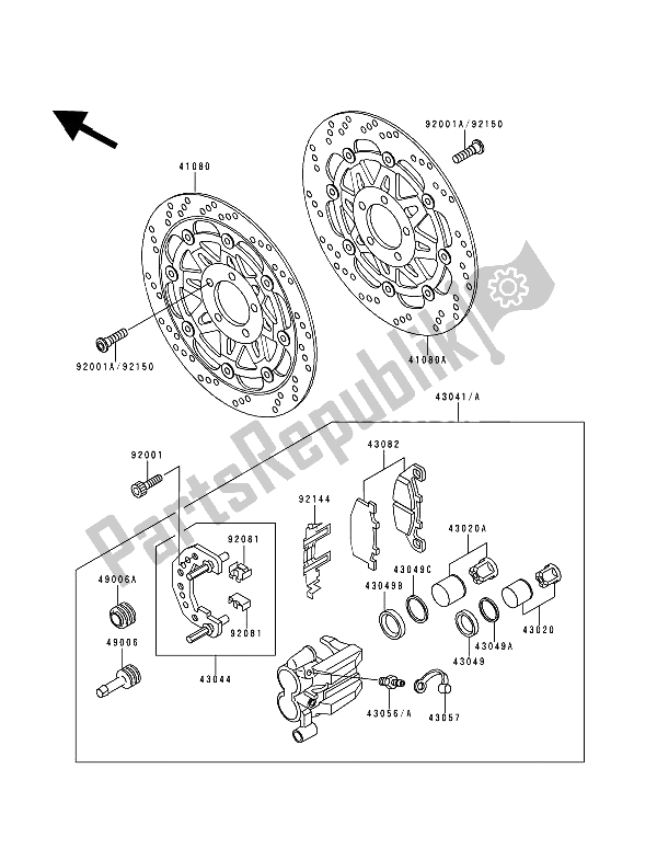 All parts for the Front Caliper of the Kawasaki Zephyr 750 1993