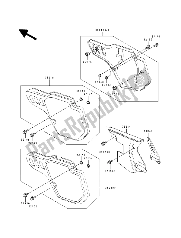 Alle onderdelen voor de Zijkap & Kettingkast van de Kawasaki KDX 200 1991