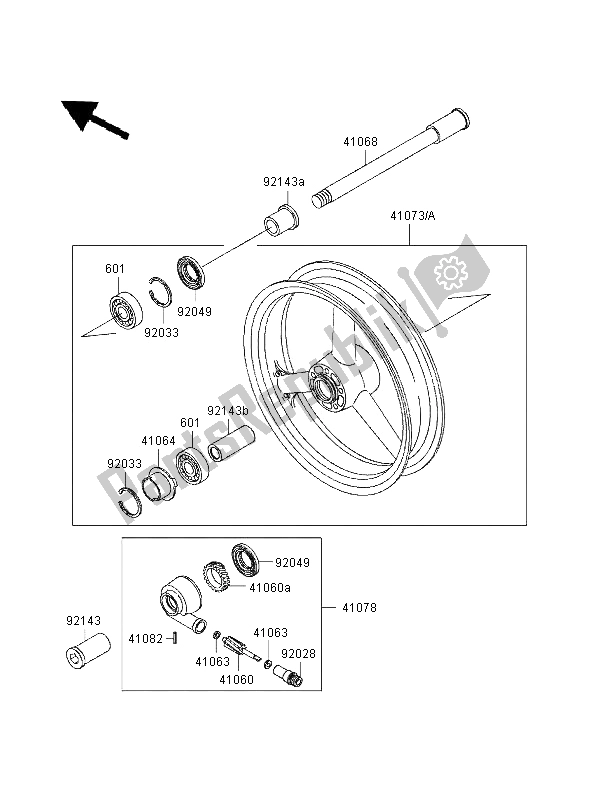 All parts for the Front Hub of the Kawasaki ZXR 400 1997