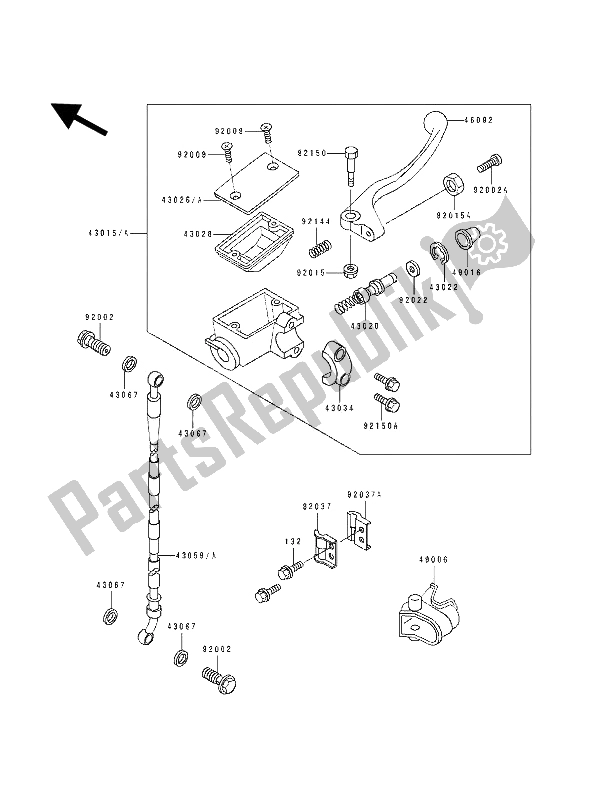 All parts for the Front Master Cylinder of the Kawasaki KX 80 SW LW 1993